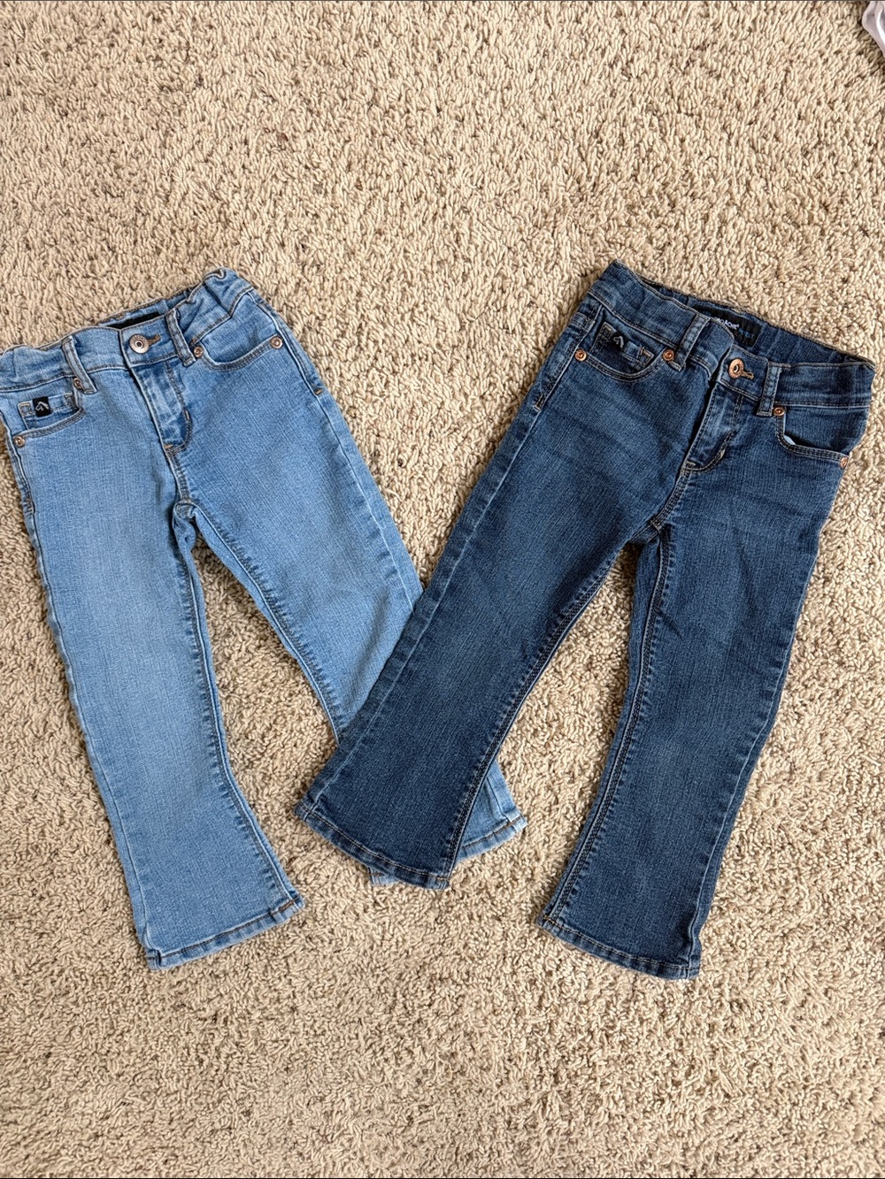 2 pair Jordache bootcut jeans, light and dark